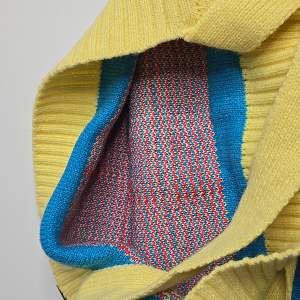 Women Knitting Shoulder Bag Contrast Color Checked Blue Yellow Coral NWT - Picture 7 of 8
